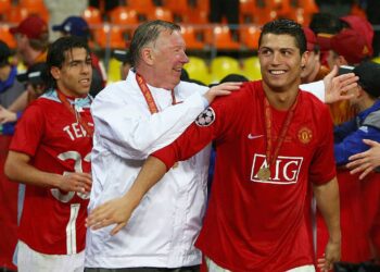 Cristiano Ronaldo sur le terrain d’Old Trafford aux couleurs de Man United