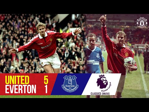 Solskjaer marque quatre points alors que les Reds passent devant Everton |  Manchester United 5-1 Everton |  1999/00 Classique