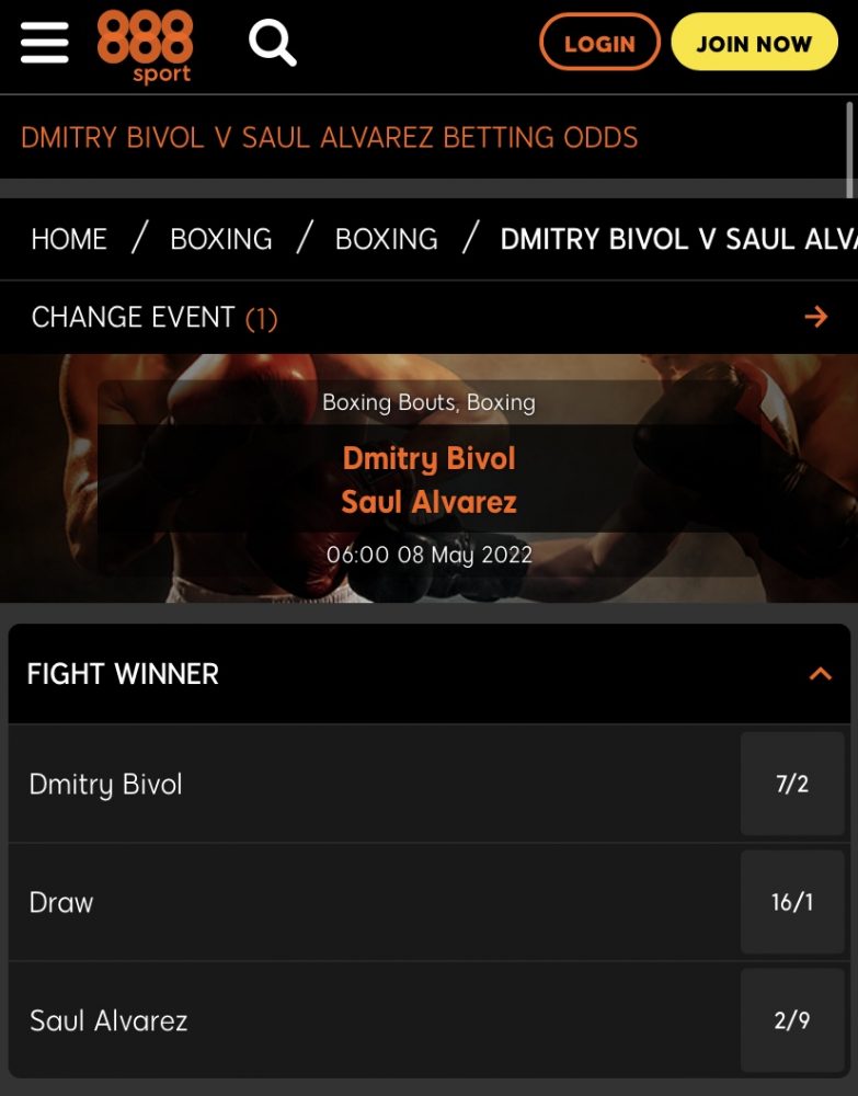 Dmitry Bivol vs Canelo Alvarez Combattez les cotes avec 888Sport