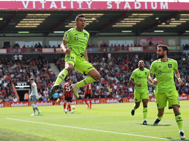 Casemiro de Manchester United célèbre son but contre Bournemouth le 20 mai 2023
