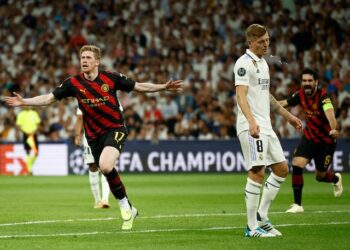 Kevin De Bruyne célèbre le but de Manchester City le 9 mai 2023