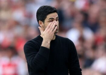 Le manager d'Arsenal Mikel Arteta réagit le 14 mai 2023