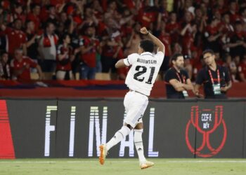 L'attaquant du Real Madrid Rodrygo célèbre son but contre Osasuna le 6 mai 2023