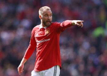 Le milieu de terrain de Manchester United Christian Eriksen le 8 avril 2023