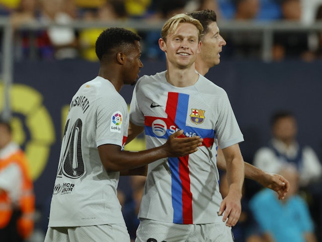 Le milieu de terrain de Barcelone Frenkie de Jong célèbre son but contre Cadix le 10 septembre 2022