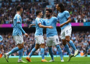 Ilkay Gundogan célèbre le but de Manchester City le 6 mai 2023