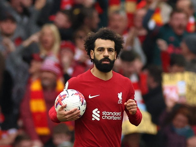 Mohamed Salah de Liverpool célèbre son premier but le 10 avril 2023