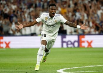 Vinicius Junior célèbre le but du Real Madrid le 9 mai 2023