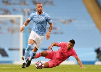 Kyle Walker en action pour Manchester City contre le Real Madrid en Ligue des champions en août 2020