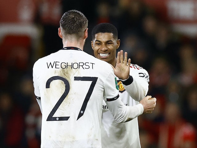 Wout Weghorst de Manchester United célèbre son but contre Nottingham Forest le 25 janvier 2023