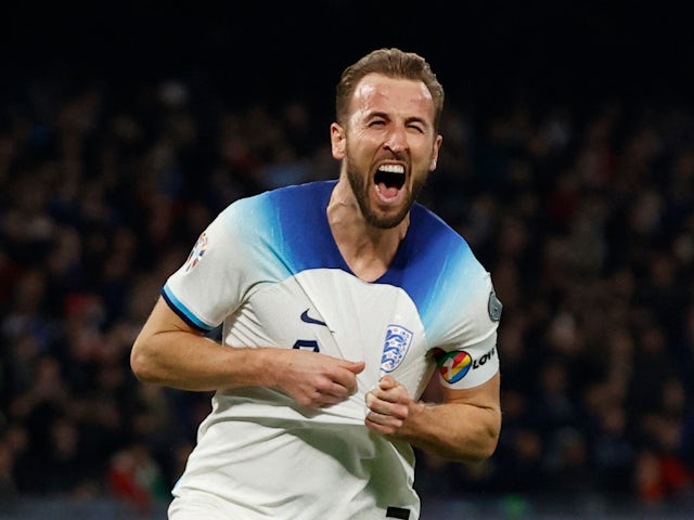 Harry Kane célèbre le but de l'Angleterre le 23 mars 2023