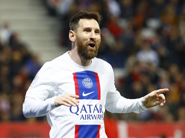 Lionel Messi du Paris Saint-Germain (PSG) célèbre son premier but le 8 avril 2023