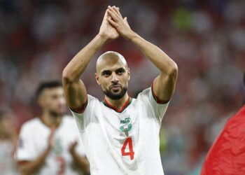 Le Marocain Sofyan Amrabat célèbre après le match du 27 novembre 2022