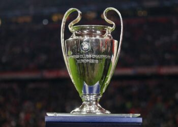 Vue générale du trophée de la Ligue des champions avant le match du 19 avril 2023