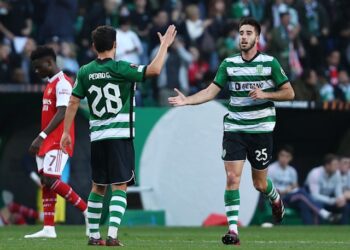 Goncalo Inacio célèbre le but du Sporting Lisbonne le 9 mars 2023