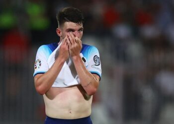 Declan Rice en action pour l'Angleterre le 16 juin 2023