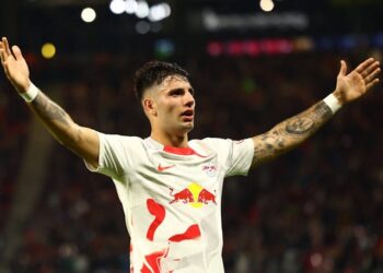Dominik Szoboszlai célèbre le but du RB Leipzig le 5 octobre 2022