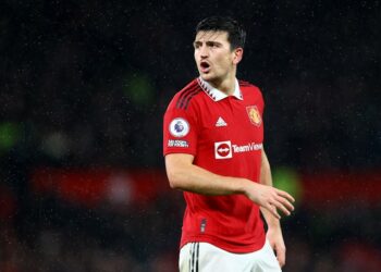 Harry Maguire de Manchester United réagit le 3 janvier 2023
