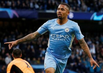 Gabriel Jesus de Manchester City célèbre son deuxième but contre le Real Madrid le 26 avril 2022