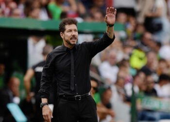 L'entraîneur de l'Atletico Madrid Diego Simeone réagit le 14 mai 2023