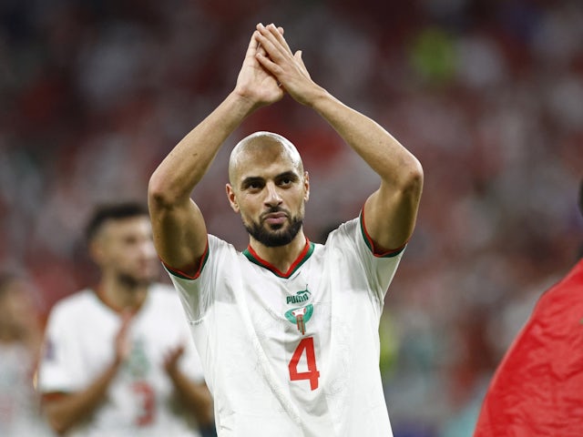 Le Marocain Sofyan Amrabat célèbre après le match du 27 novembre 2022