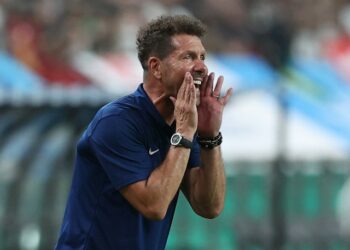 L'entraîneur de l'Atletico Madrid Diego Simeone réagit le 27 juillet 2023