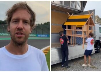 Sebastian Vettel aperçu au GP du Japon en train d’apporter des modifications à la piste de F1