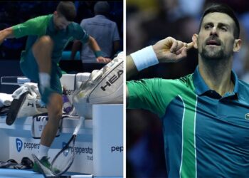 Novak Djokovic piétine deux raquettes lors de la victoire en montagnes russes de la finale de l’ATP contre Holger Rune