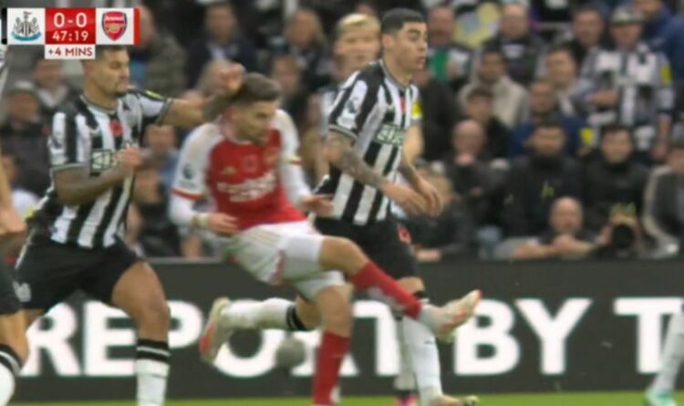 Bruno Guimaraes donne un coup de coude à l'as d'Arsenal dans la tête avant que Declan Rice ne se déchaîne dans un déchaînement de colère |  Football |  sport