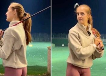 Une golfeuse professionnelle choquée alors qu’un homme essaie de lui apprendre à swinguer