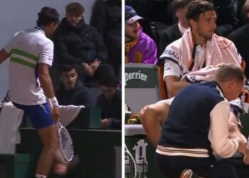 La star locale de Roland-Garros a le visage rouge alors qu’il est contraint de prendre sa retraite