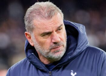 Tottenham manager Ange Postecoglou watching Spurs football