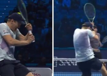 La star des finales de l’ATP frappe le ballon sur la tête de l’adversaire sur un tapis de rancune à Wimbledon